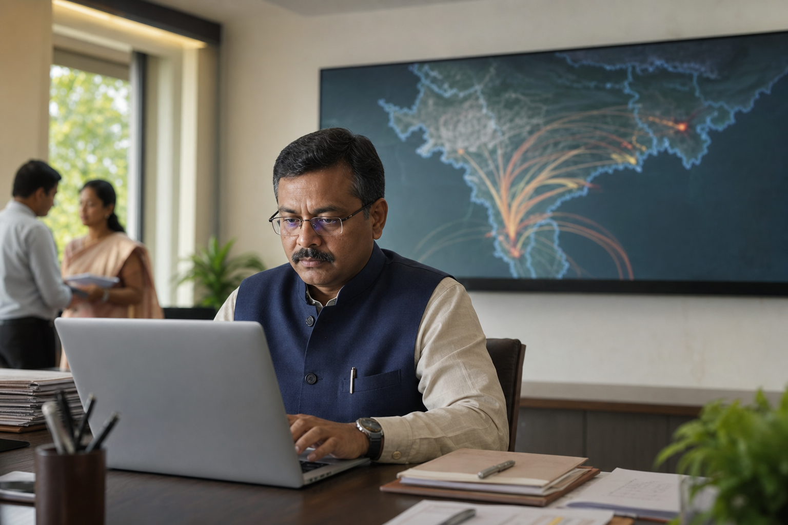 Government programme administrator reviewing beneficiary disbursement data